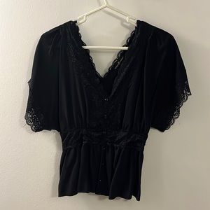 Black Lace Women’s Bat Wing Top - Medium